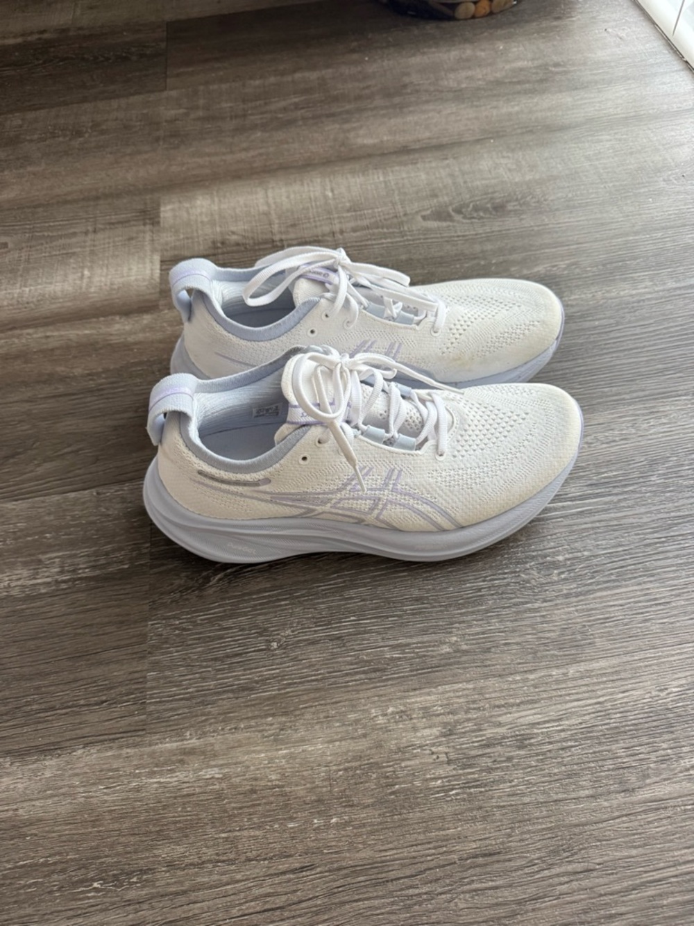 ASICS White Knit Running Shoes with Light Lavender Accents